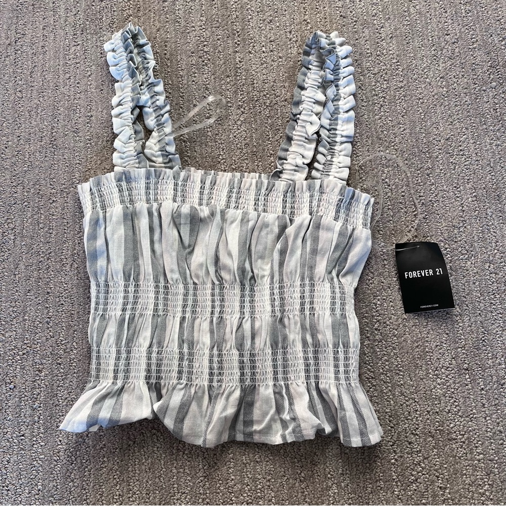 NWT forever 21 cinched tank top blue and white